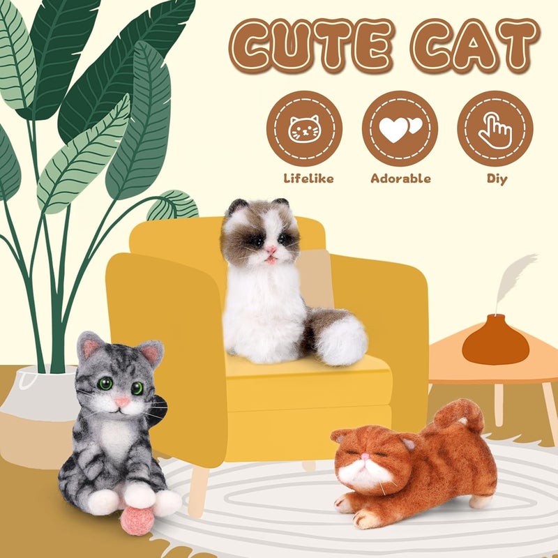 Mayboos Needle Felting Kit, 3 PCS Cat Animal Needle Felting Beginner Kits Wool Felt Needle Felting Tools with Instruction for DIY Craft Animal Home Decoration - Image 5